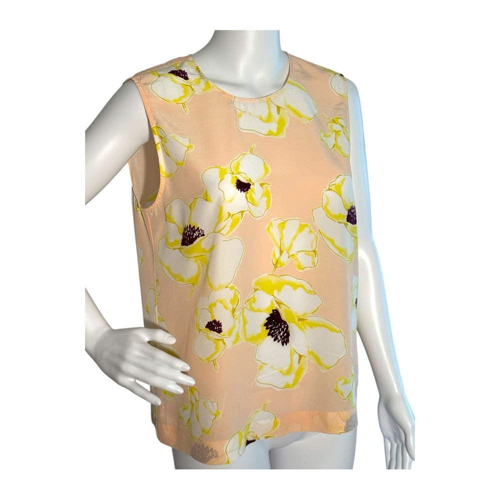 Equipment Elegant Floral Silk Blouse - Peachy Pink and Yellow Size M